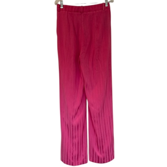 Mango Fuscia Pink Satin Stripe Pleated Straight Leg Flowy Pants Size M - Picture 8 of 16